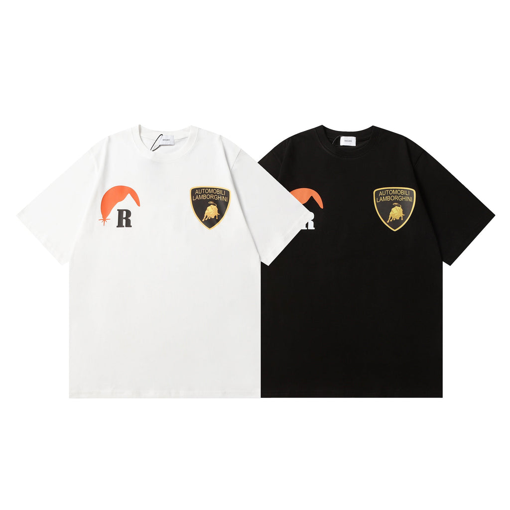 Rhude T-shirt Striped Sunset Snow Mountain Print Short Sleeve T-shirt