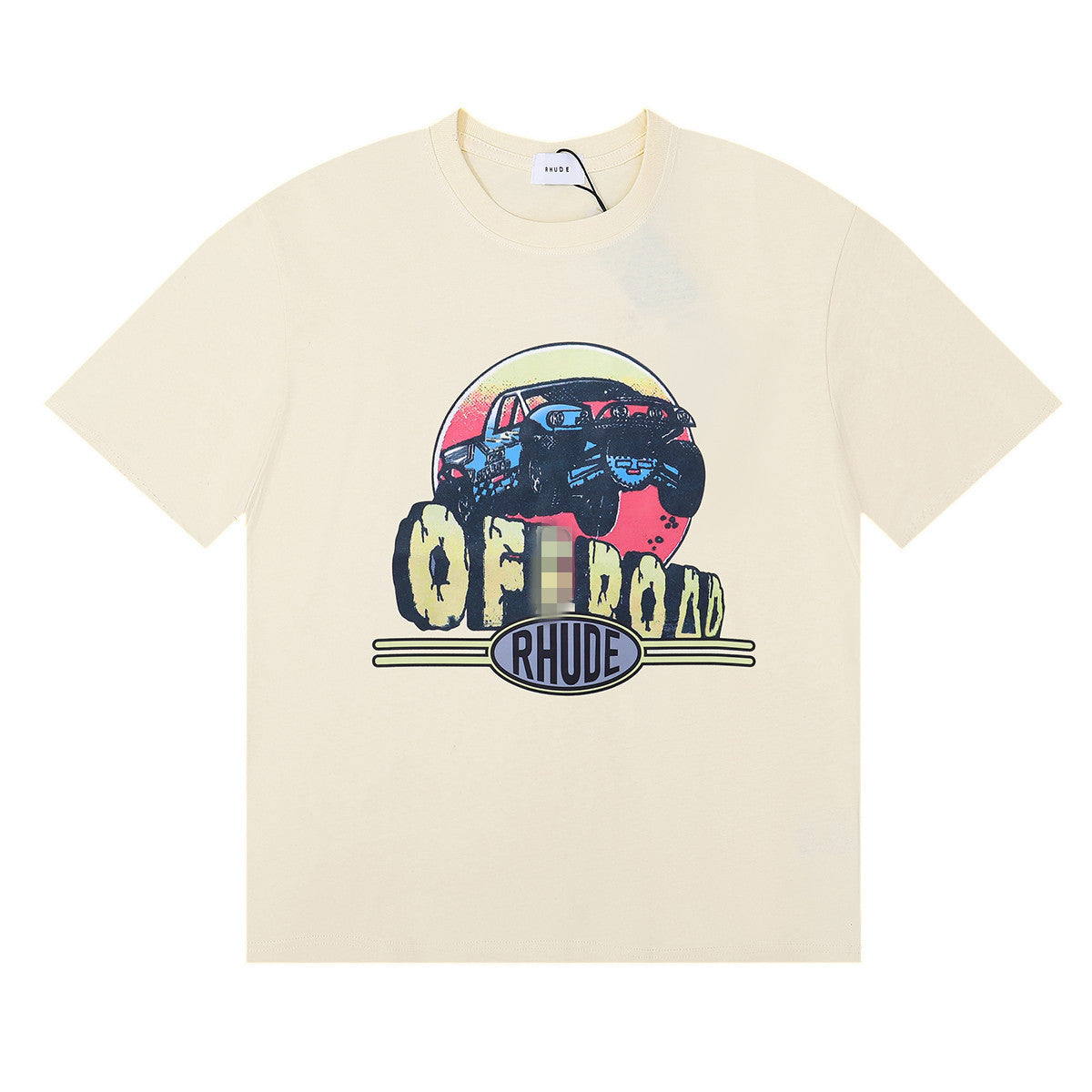 Rhude T-shirt Alphabet Coconut Racing Pattern Short Sleeve T-shirt